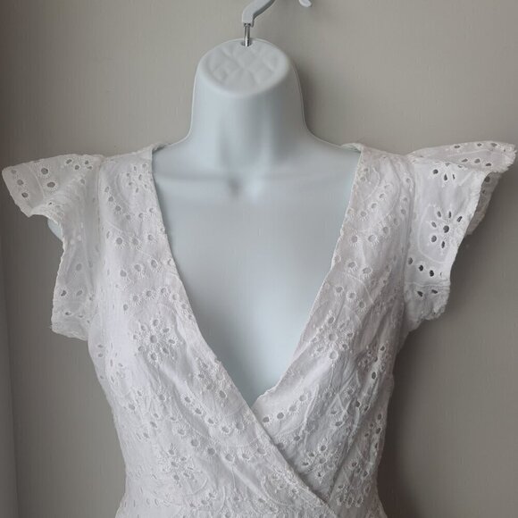 White Prarie Dress Flounce Eyelet Ruffle Flowy Fairy Summer Spring Sz Small - Picture 3 of 12